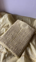 Arisha — Beige Pure Mul Chanderi Chikankari 3 Pc Unstitched Suit Set