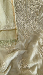 Fine chikankari on gala and boota on the pale green mul chanderi