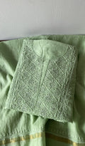 Arisha — Green Pure Mul Chanderi Chikankari 3 Pc Unstitched Suit Set