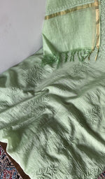 Close look at the fine chikankari on gala and boota with beads and sequins
