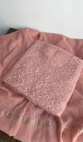 Arisha — Salmon Pink Pure Mul Chanderi Chikankari 3 Pc Unstitched Suit Set
