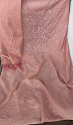 Kurta laid flat with the dupatta, fine chikankari on gala and boota