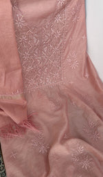 Fine chikankari on gala and boota on the salmon pink kurta