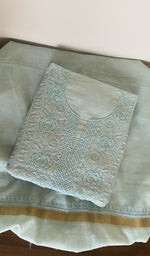 Folded mint mul chanderi kurta, gala and neckline work
