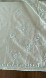 Hand embroidery on mint mul chanderi