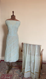 Mint mul chanderi set on the mannequin with its dupatta