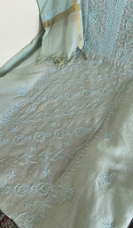Mint mul chanderi kurta, close view of the embroidery