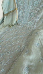 Fine chikankari on panel on the mint mul chanderi