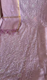 Lilac mul chanderi kurta, close view of the embroidery