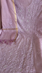 Fine chikankari on panel on the lilac mul chanderi