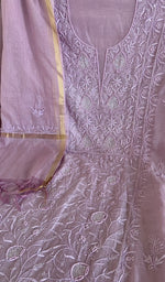 Lilac mul chanderi laid flat on the table