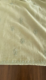Hand embroidery on mint green mul chanderi