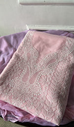 pink cotton chikankari suit set, folded