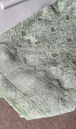 sage cotton chikankari suit set, folded