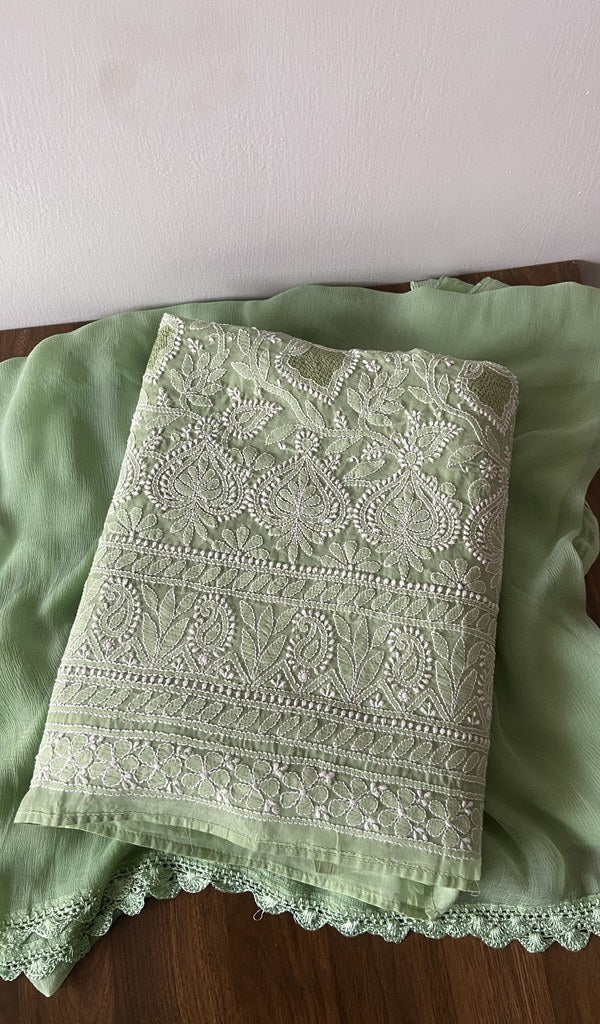 Reem — Sage Cotton Chikankari 3 Pc Unstitched Suit Set