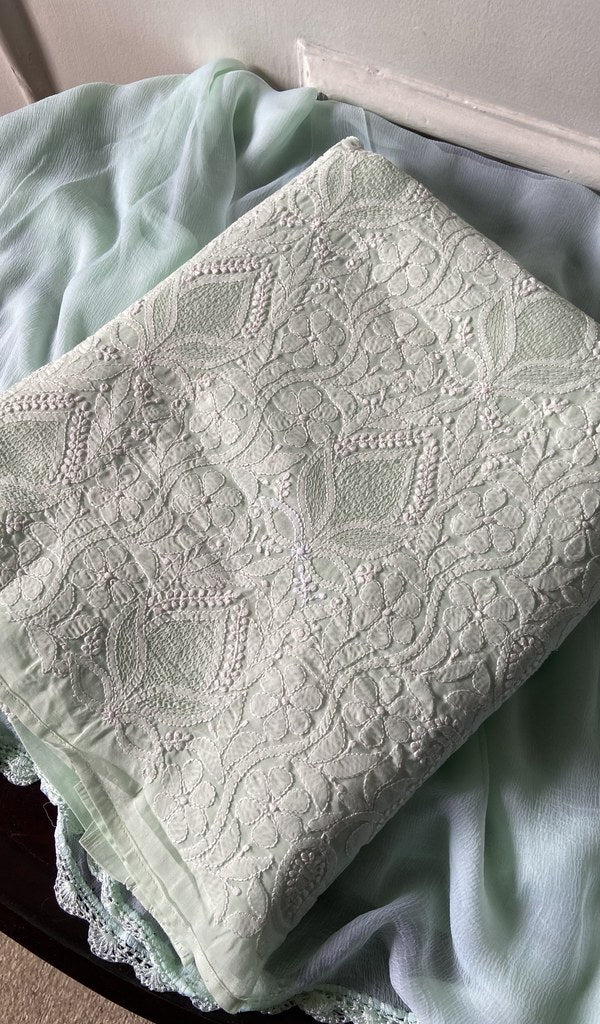 mint cotton chikankari suit set, folded