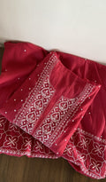 Tripty — Red Pure Mul Chanderi Chikankari 3 Pc Semi-Stitched Anarkali Suit Set