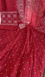 Fine front and back chikankari anarkali on the red mul chanderi