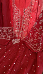 Red mul chanderi laid flat on the table
