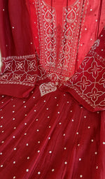 Stitch detail on the red mul chanderi kurta