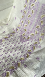 Load image into Gallery viewer, fine multicoloured chikankari with zari patchwork on white pure mul chanderi