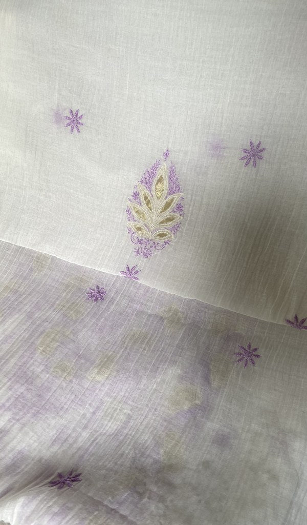 dupatta chikankari detail, white pure mul chanderi