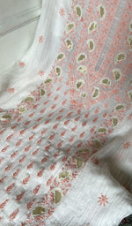 Load image into Gallery viewer, fine multicoloured chikankari with zari patchwork on white pure mul chanderi