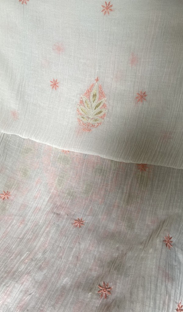 dupatta chikankari detail, white pure mul chanderi
