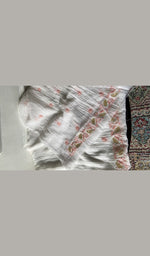 Load image into Gallery viewer, border and hem work on white pure mul chanderi