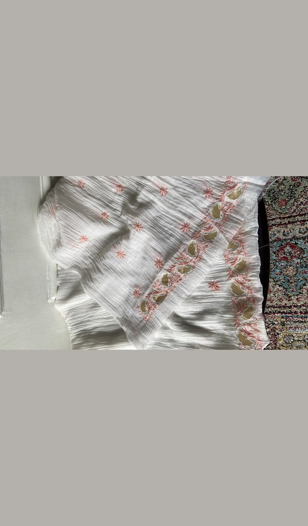 border and hem work on white pure mul chanderi