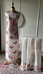Load image into Gallery viewer, white pure organza silk chikankari 2 pc unstitched suit set on mannequin