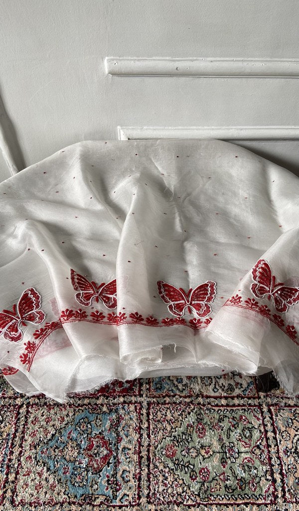 white pure organza silk, full piece laid out