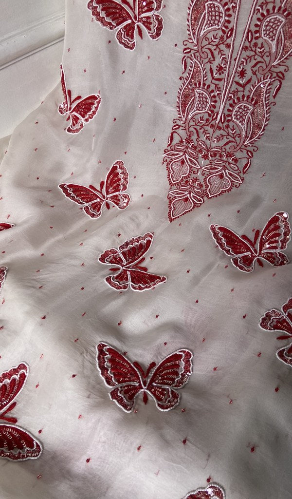 do taar and teen taar chikankari on white pure organza silk