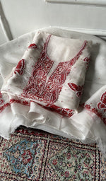 Load image into Gallery viewer, white pure organza silk chikankari 2 pc unstitched suit set, folded