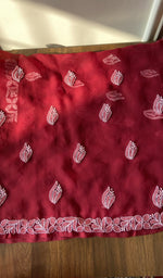 Hand embroidery on maroon faux georgette