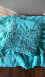 Folded turquoise faux georgette kurta, second view