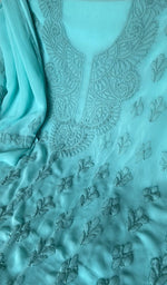 Stitch detail on the turquoise faux georgette kurta