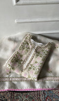 Sana White Organza Silk Chikankari 2 Pc Semi-Stitched Suit Set — Green Resham
