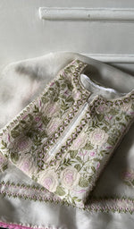 Folded white pure organza silk, gala panel showing