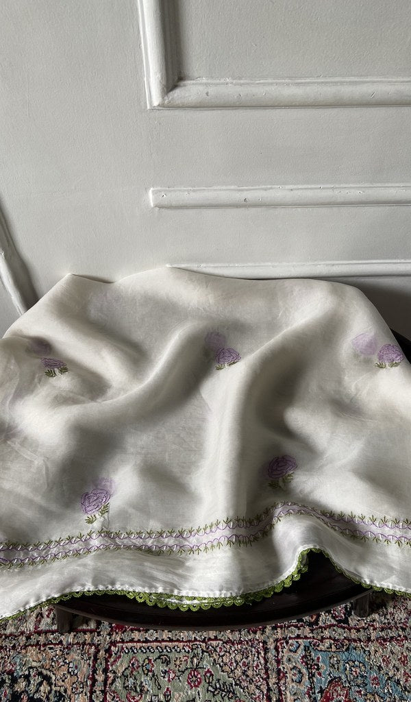 White pure organza silk laid over the stool