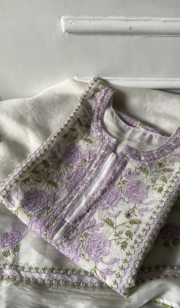 Folded white pure organza silk, gala panel showing