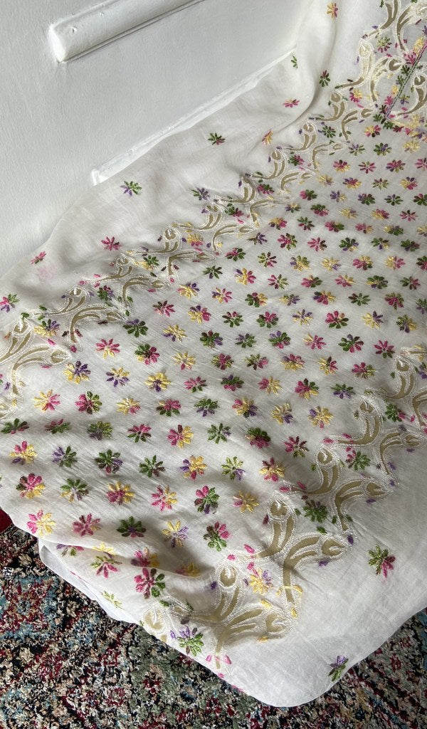 gala and front chikankari on cream pure mul chanderi
