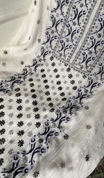 Load image into Gallery viewer, fine multicoloured chikankari with zari patchwork on white pure mul chanderi
