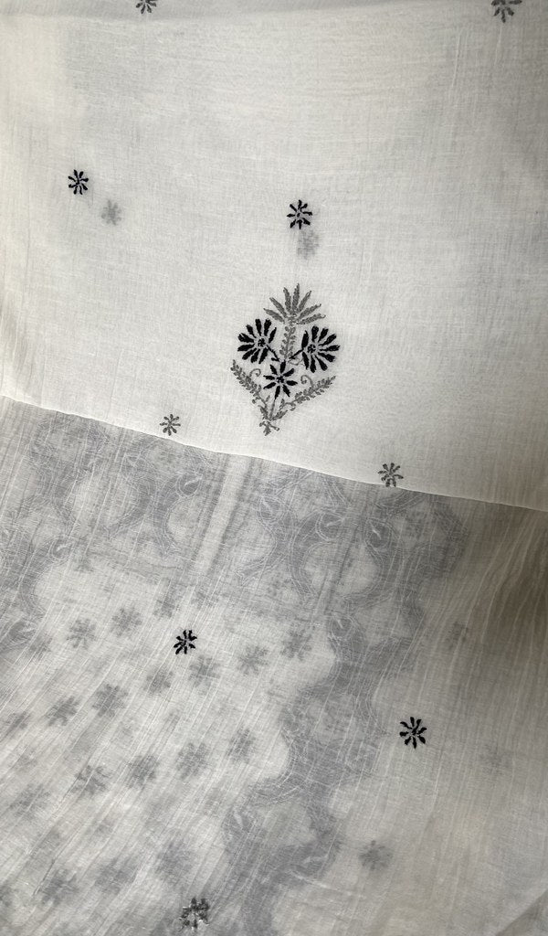 dupatta chikankari detail, white pure mul chanderi