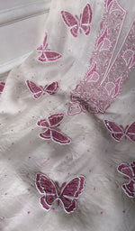 Load image into Gallery viewer, do taar and teen taar chikankari on white pure organza silk