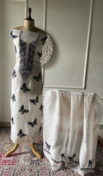 Load image into Gallery viewer, white pure organza silk chikankari 2 pc unstitched suit set on mannequin