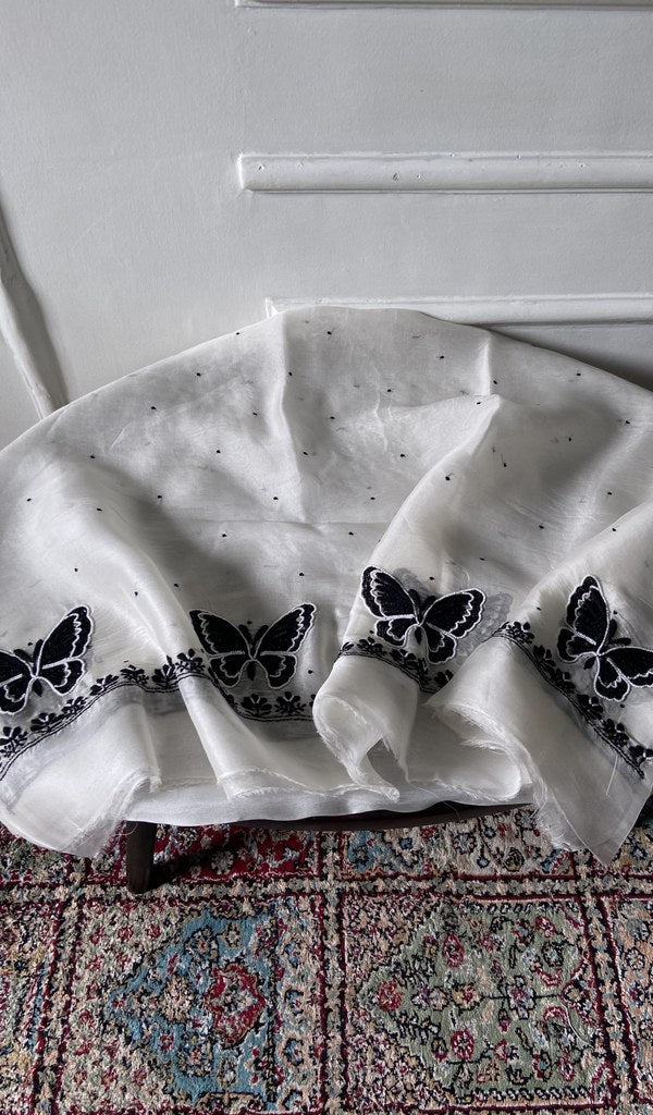 white pure organza silk, full piece laid out