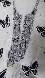Load image into Gallery viewer, close view of the hand embroidery, white pure organza silk