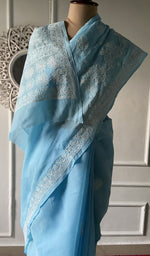 将图像加载到图库查看器中， Pallu folded over the shoulder, work visible