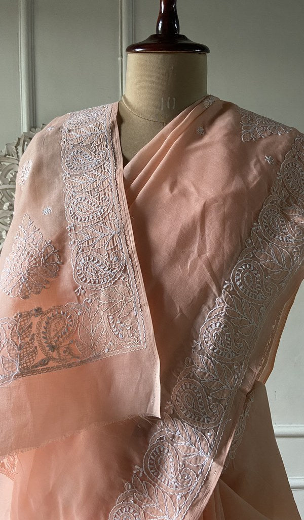 Chikankari on the pallu, seen close
